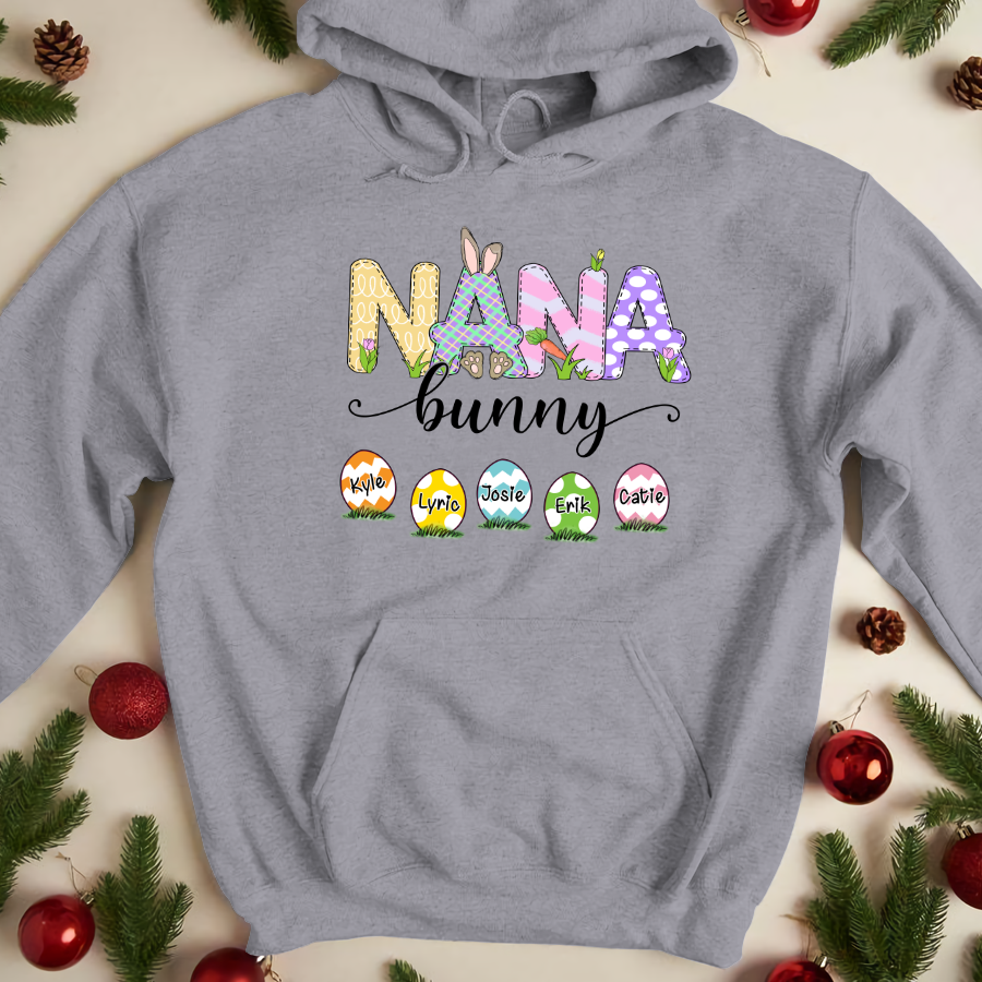 Personalized Nana With Grandkids Bunny Cute Easter Hoodie