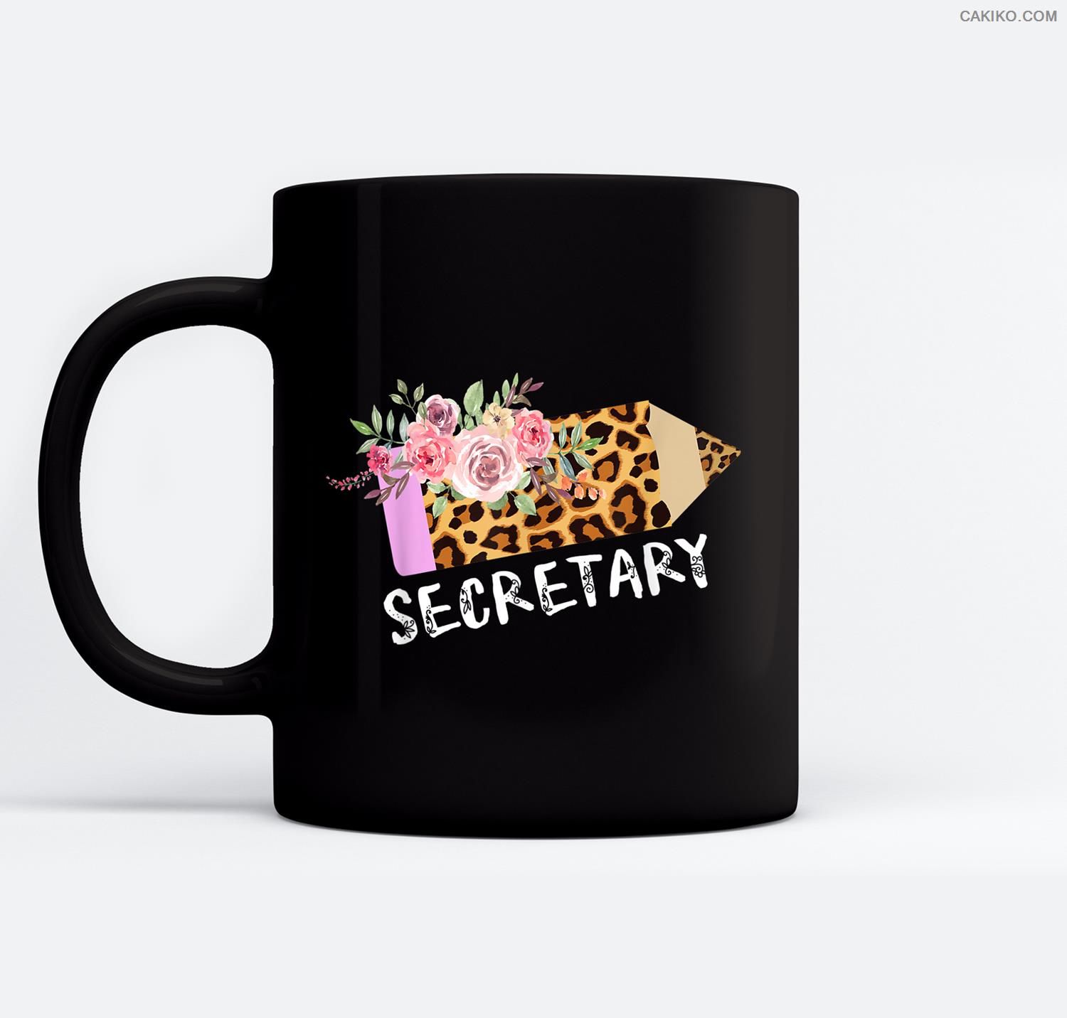 School Secretary Back To School Leopard Print Pencil Ceramic Coffee Black Mugs