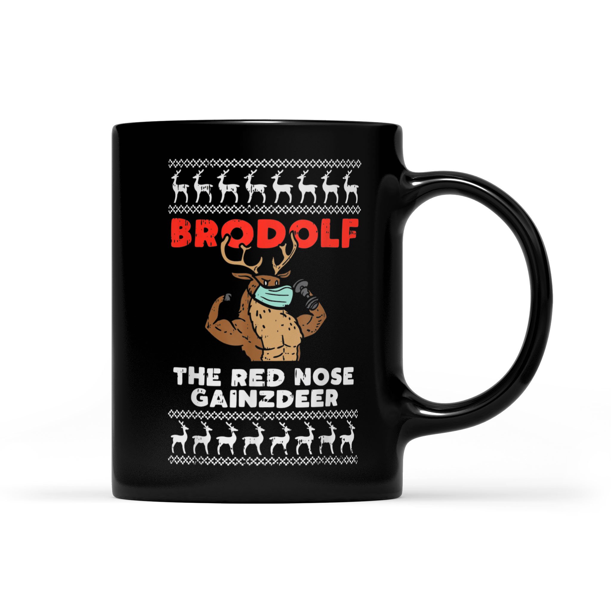 Brodolf Face Mask Ugly Christmas Quarantine Workout Gym Gift – Black Mug