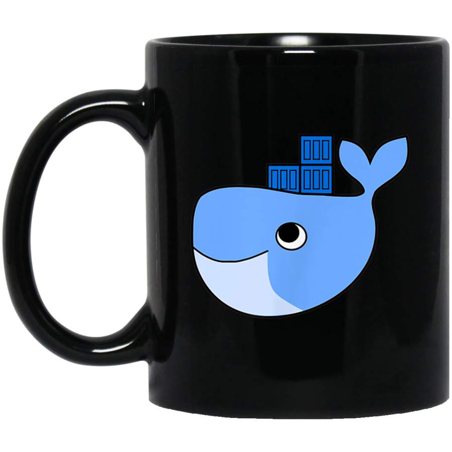 Docker Swarm Container On Blue Whale Hackathon Tech Startup Black Mug