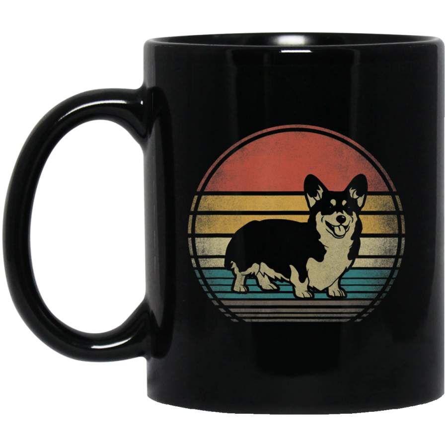 Corgi Dog Retro Vintage 60s 70s Funny Corgi Loves Gift Black Mug Pet Owner, Dog Dad Mom Lover, Best Friends Gifts Funny Sayings Slogan Cute