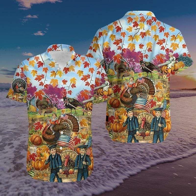 Turkey Give Thanks Thanksgiving Aloha Hawaiian Shirt Colorful Short Sleeve Summer Beach Casual Shirt For Men And Women