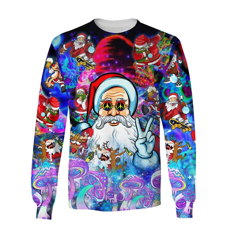 Hippie Santa Clause 3D Hoodies – Colorful Christmas T-Shirt Long Sleeve Gifts For Men Women Friends – T177