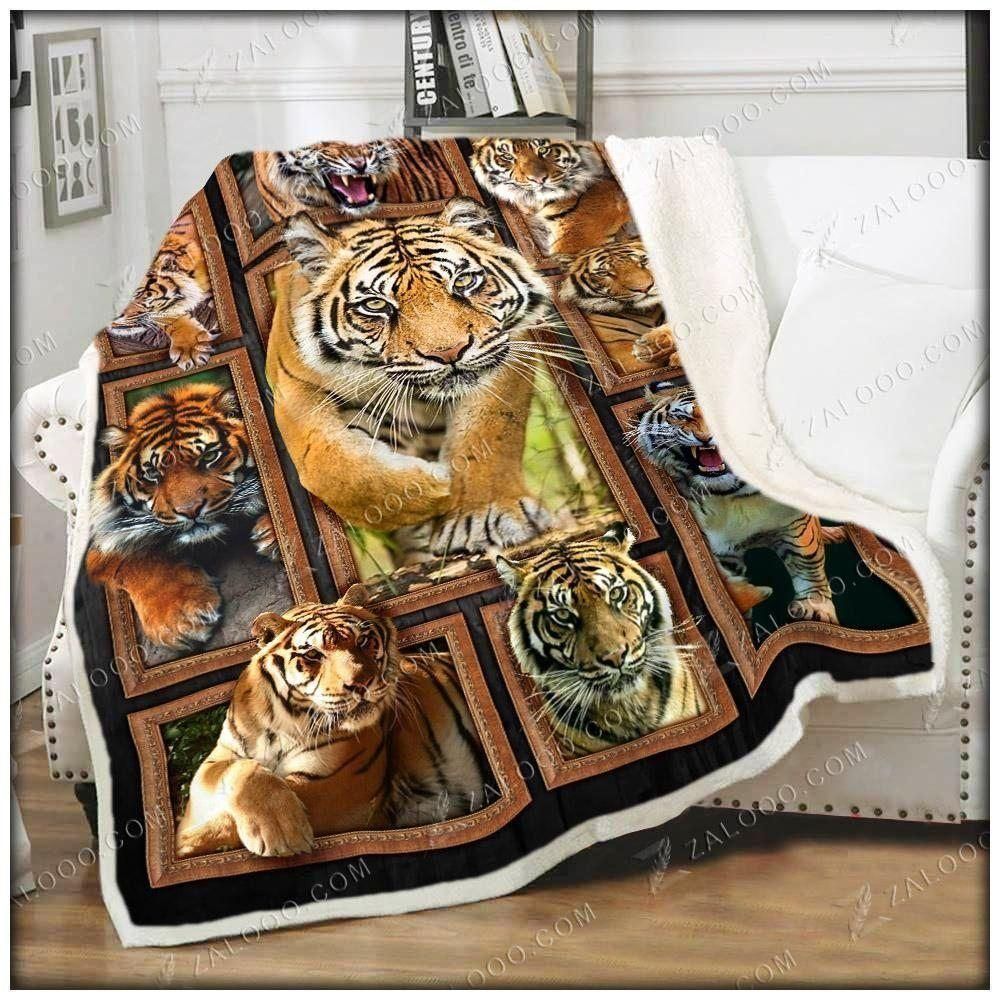 3D Tiger Wild Animals Fleece Blanket, Sherpa Blanket, Gift For Parent, Family Member, Friends Gift, Christmas Gift, Home Decor, Home Living