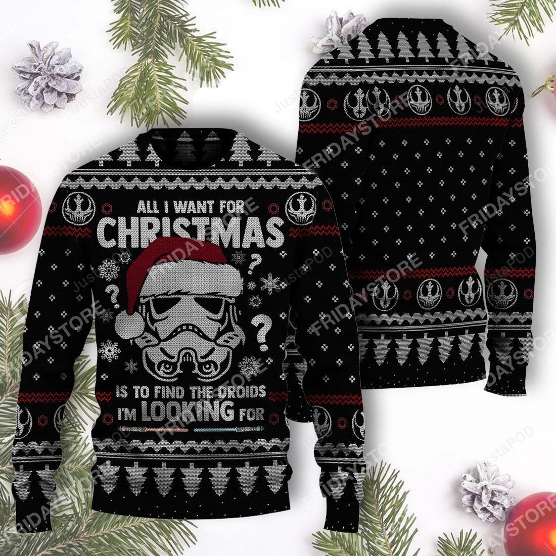 All I Want Christmas Is To Find The Droids Adult Full Print Ugly Ugly Sweater