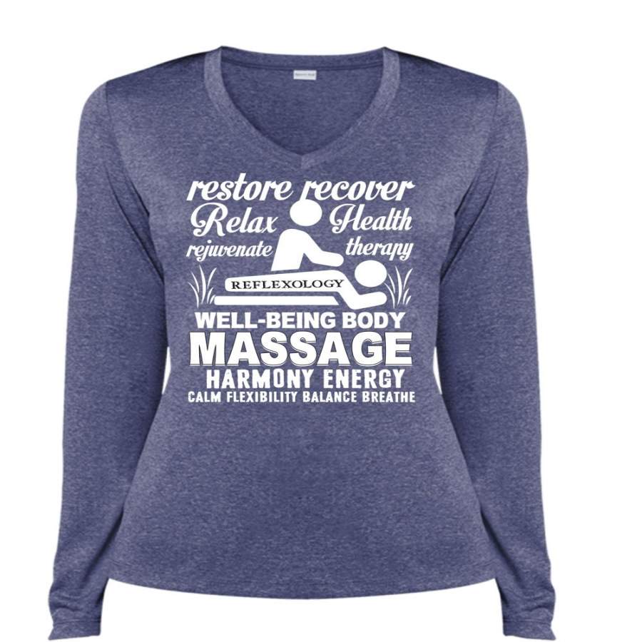 Well Being Body Massage T Shirt, Relax Health Therapy T Shirt, Cool Shirt (Ladies LS Heather V-Neck)