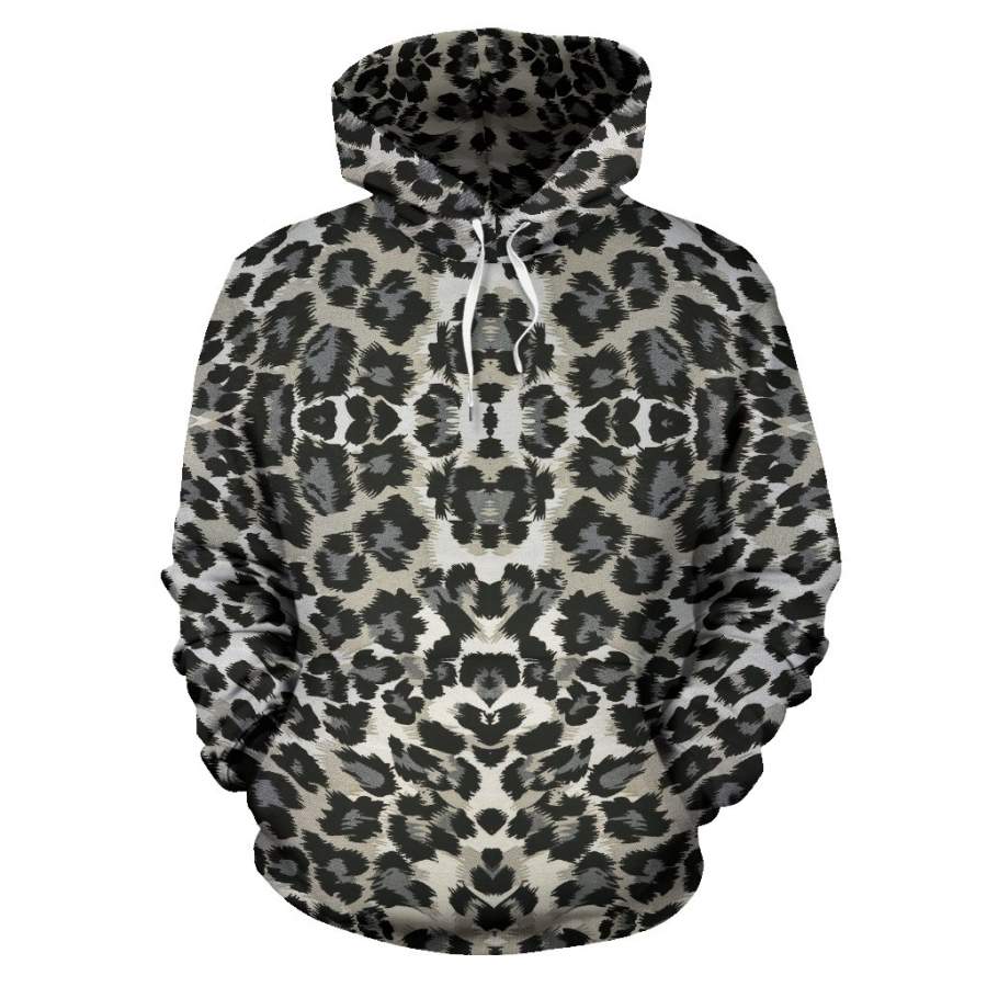 Gray Cheetah Leopard Pattern Print Women Men All Over Graphic Hoodie