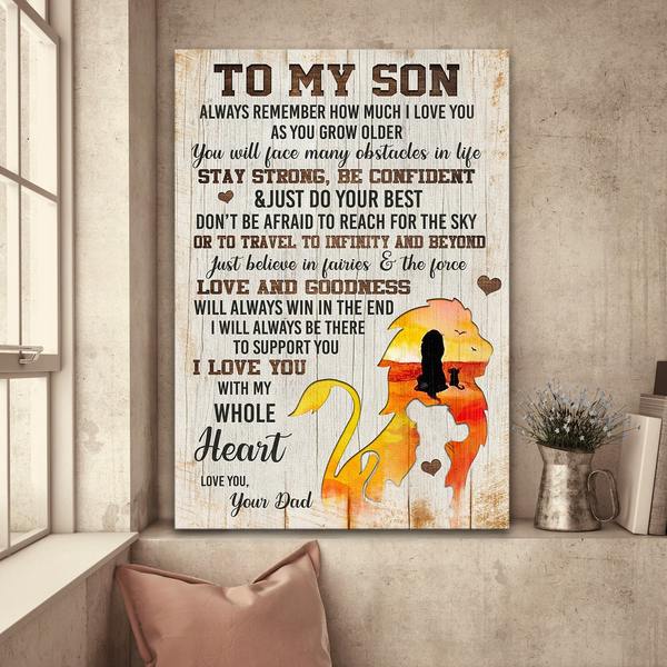 To Son – Don'T Be Afraid To Reach The Sky – Lion Dad And Son – Family Portrait Canvas Print – Poster And Canvas Art Wall Decor