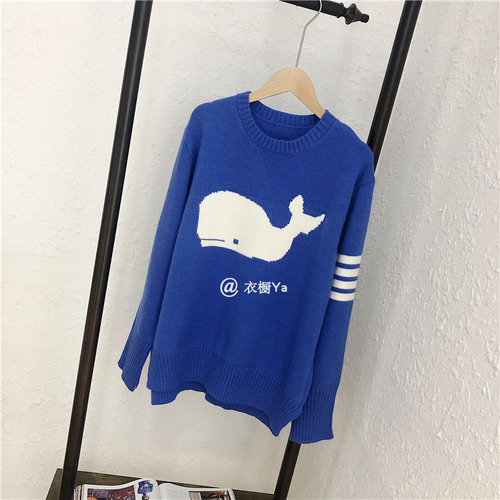 Spring TB College Style Korean Version of The Wild Whale Sweater Short Front and Back Long Knitted Sweater Loose Side Slit alx