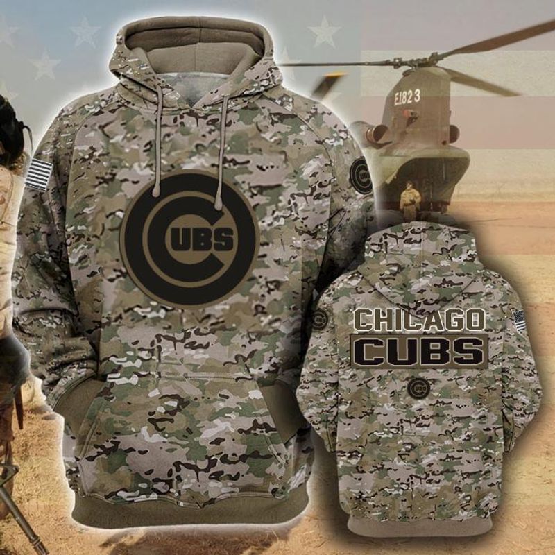 Chicago Cubs Camouflage Veteran 3D Hoodie