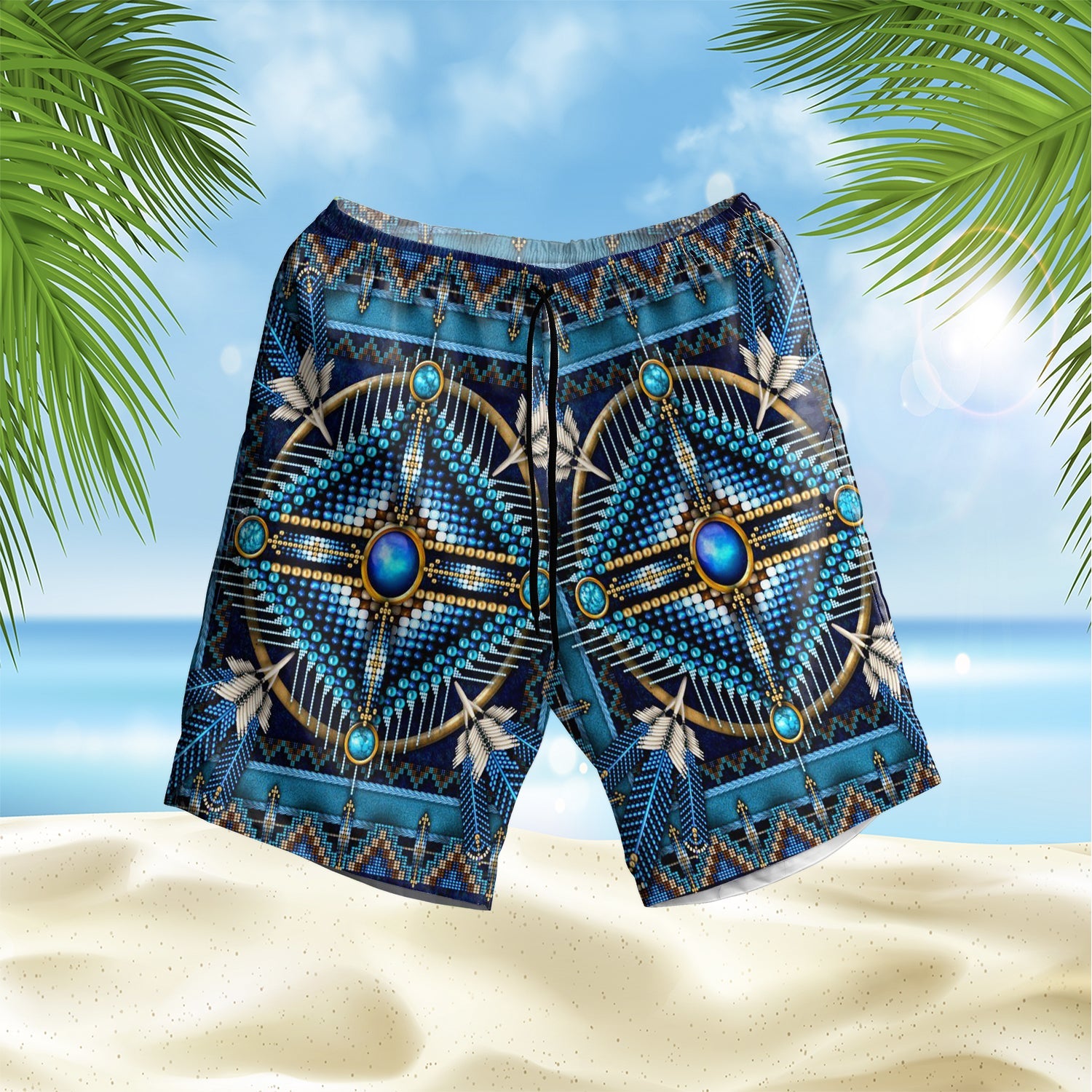 Native American Naumaddic Arts Blue Hawaii Shorts Ha97835