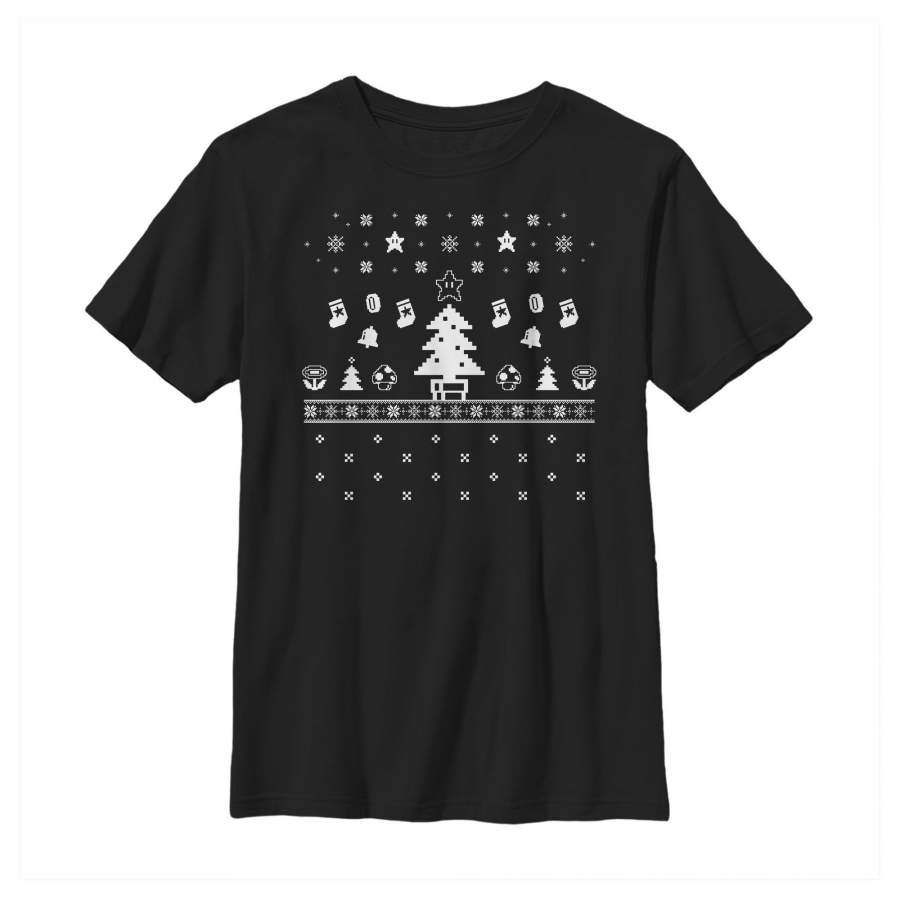 Nintendo Boy’s Ugly Christmas Tree Super Mario  T Shirt