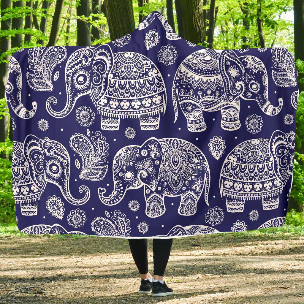 White Elephant Mandala Hooded Blanket