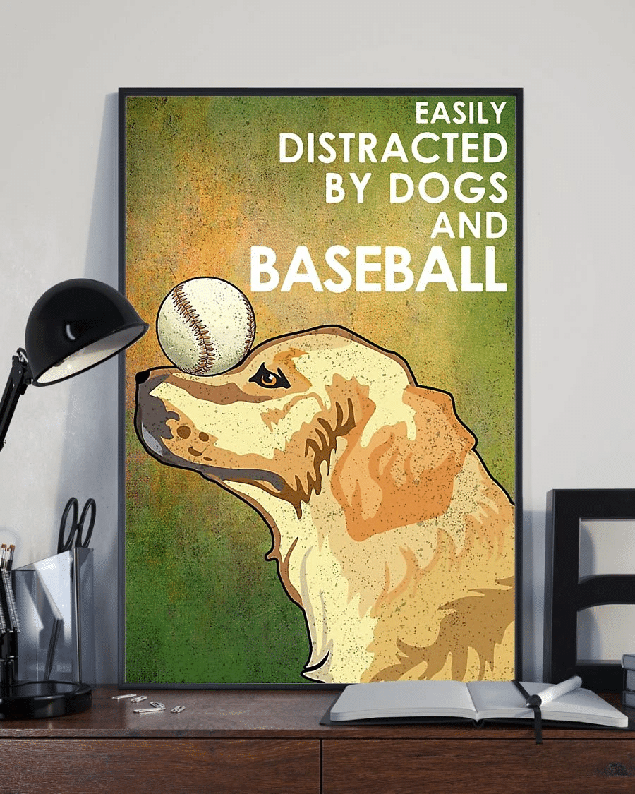 Baseball Golden Retriever Poster Canvas – Gifts For Dog Lover Puppies Home Decor Wall Art – Easily Distracted Evg81481