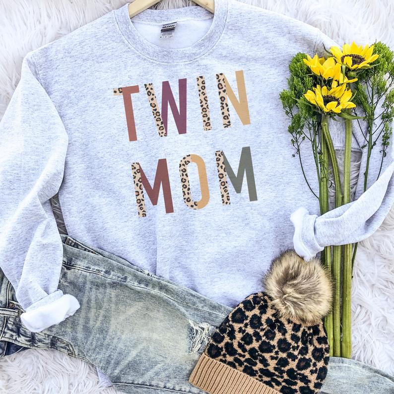 Leopard Twin Mom Sweatshirt, Leopard Twin Mom Gift, Twin Mom Sweatshirt, Twin Mom Crewneck