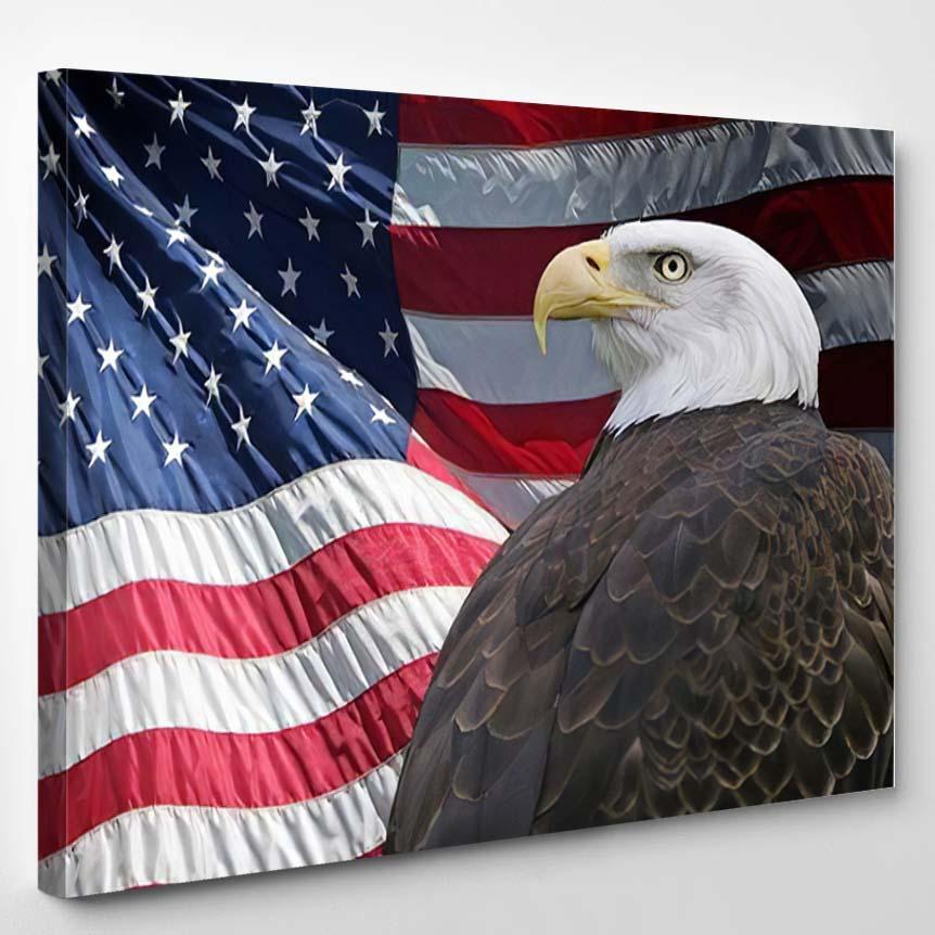 Proud Bald Eagle Front American Flag – Eagle Animals Canvas Print