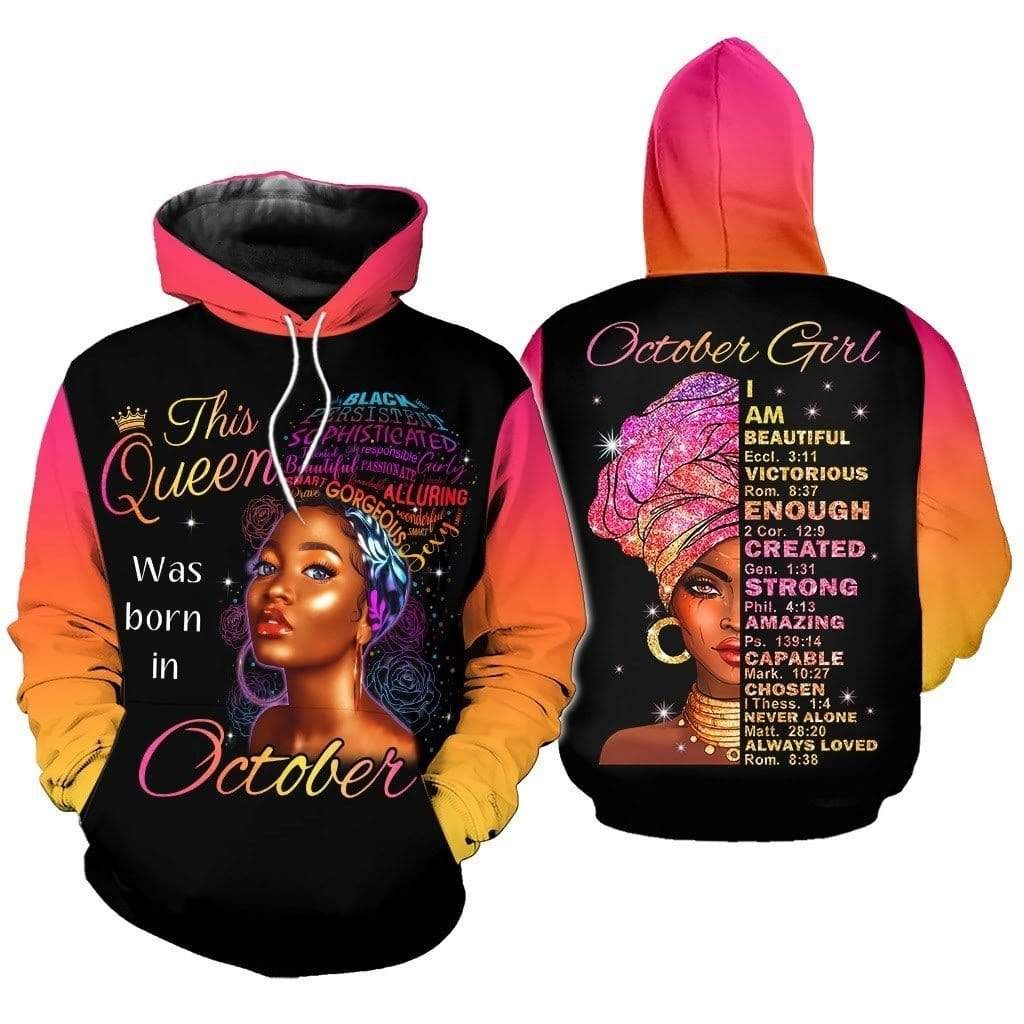 Personalized Black Queen Birthday Girl Hoodie 3D Aop Custom Month