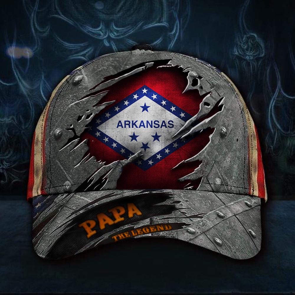 Arkansas Papa The Legend 3D Hat Vintage USA Flag Cap Unique Father’s Day Gift Ideas