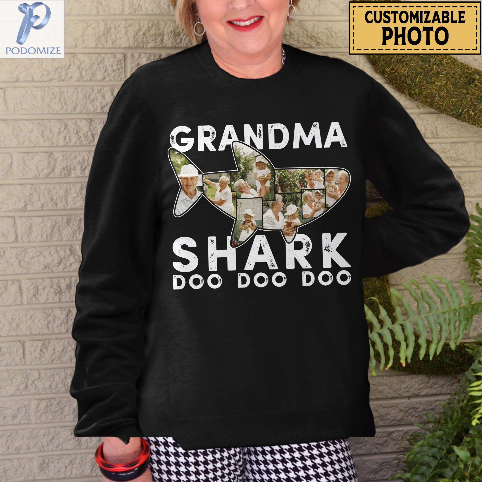 Custom Photo Grandma Shark Doo Doo Doo Graphic Unisex T Shirt, Sweatshirt, Hoodie Size S – 5XL