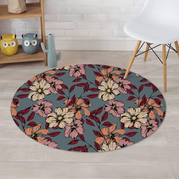 Flower Print Round Rug