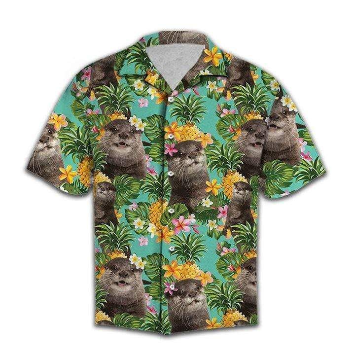 Shop Tropical Pineapple Otter Unisex Hawaii Aloha Shirts L Ha22326