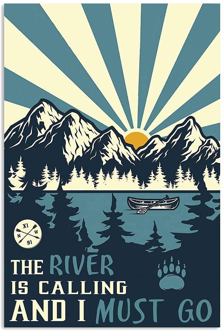 Vintage Rowing – The River Is Calling Must Go Poster Art Print      Home Decor Gift For Men Women Family Frd On Birthday Xmas