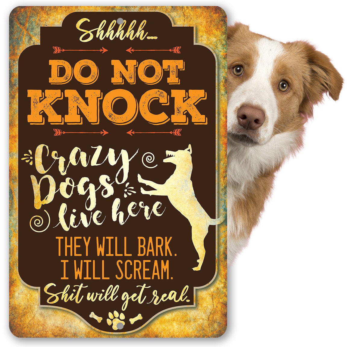 Crazy Dogs Live Here – 8″ x 12″ or 12″ x 18″ Aluminum Tin Awesome Metal Poster