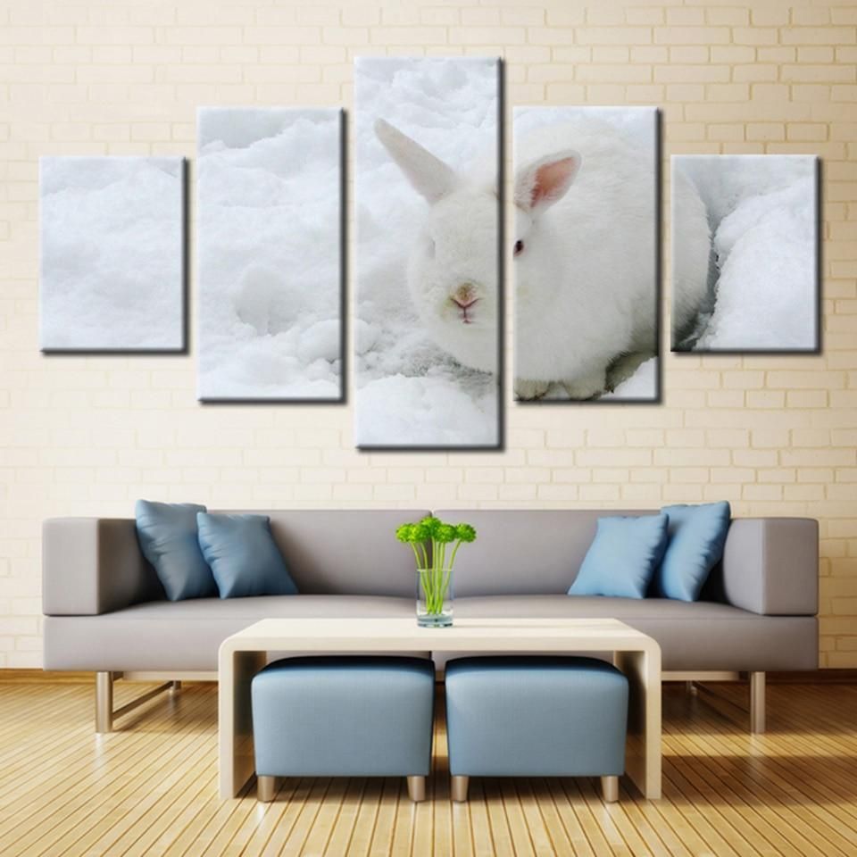 Rabbit 2 Animal 5 Panel Canvas Art Wall Decor