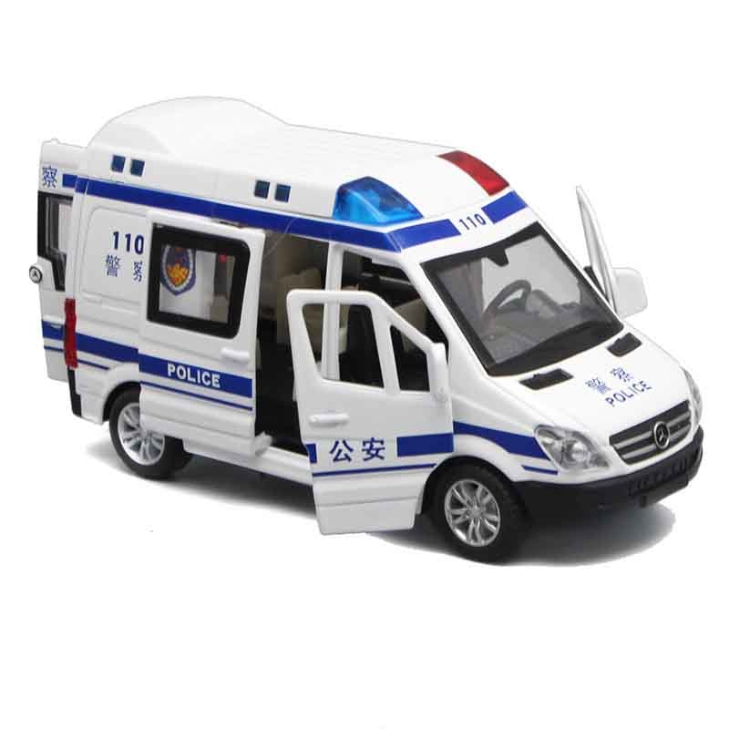 1:32 Hospital Rescue Ambulance Police Diecast Metal Car Model with Pull Back Sound Light Toys Gifts BoysToy Car alx