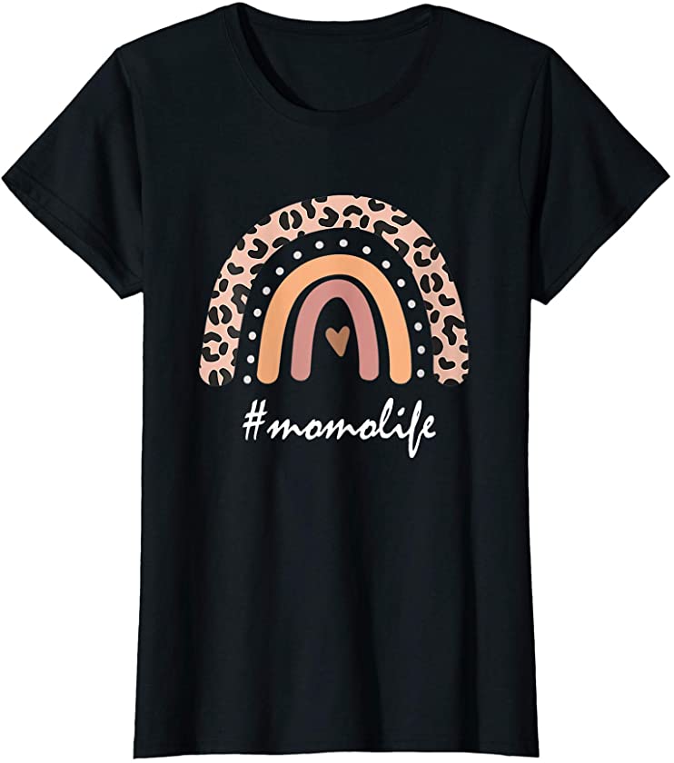 Womens #Momolife Leopard Rainbow Cheetah Print Momo Graphic T-Shirt