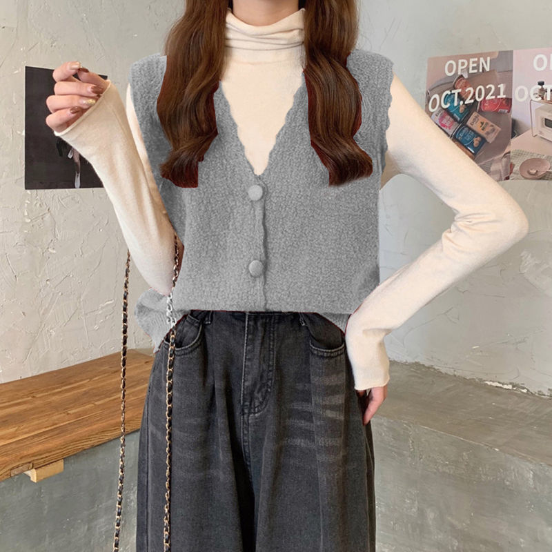 Sweater Vest Women Solid V-neck Button Up Jumpers Retro Gentle All-match Sleeveless Sweaters Knitting Vests Female Temperament alx