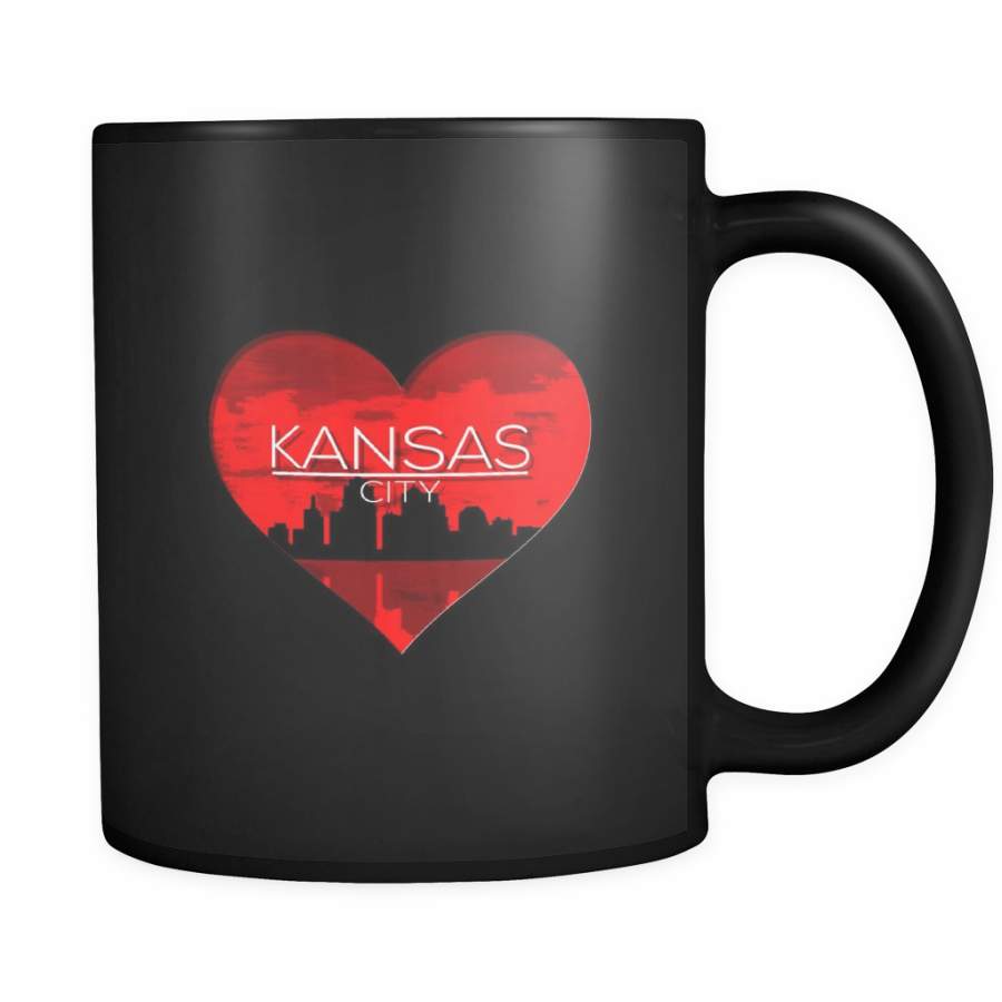 I Love Kansas City KC Skyline Heart State U.S.A Black 11oz mug