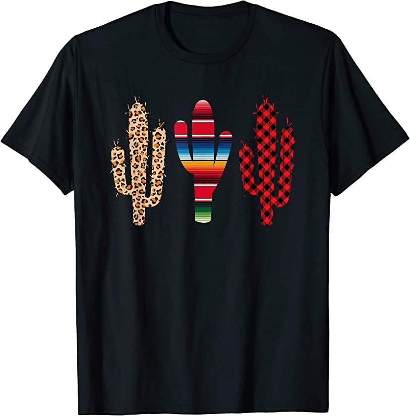 Buffalo Plaid Leopard Serape Cactus Mexican Cinco De Mayo T-Shirt