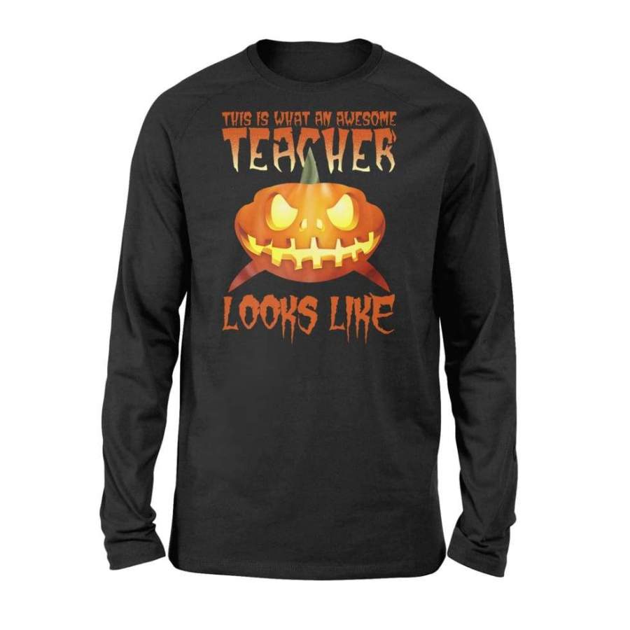 Awesome Teacher Shark Halloween Pumpkin Shark Gift – Standard Long Sleeve