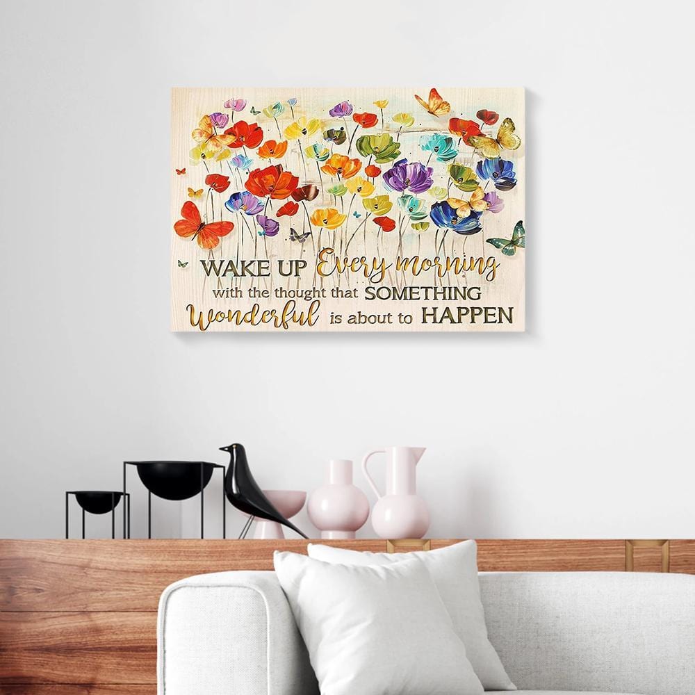 Canvas Artwork Wake Up Every Morning Poppies Butterfly Canvas Wall Art Home Decoration