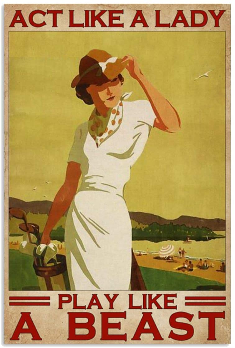 Vintage Woman Playing Golf – Act Like A Lady Poster Art Print      Home Decor Gift For Men Women Family Friend On Birthday Xmas