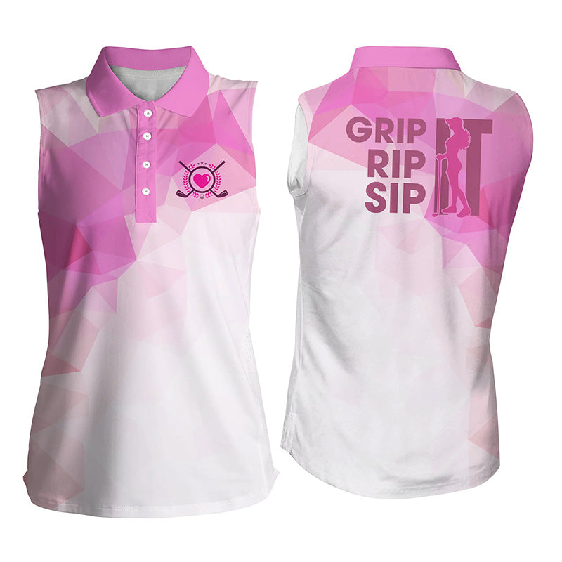 Funny Women Sleeveless Polo Shirt, Grip It Rip It Sip It, Women’S Golf Tanks Golf Tops For Ladies