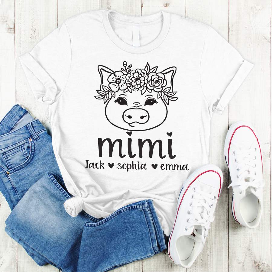 Personalized Mimi Pig Flower Kids Names Shirt