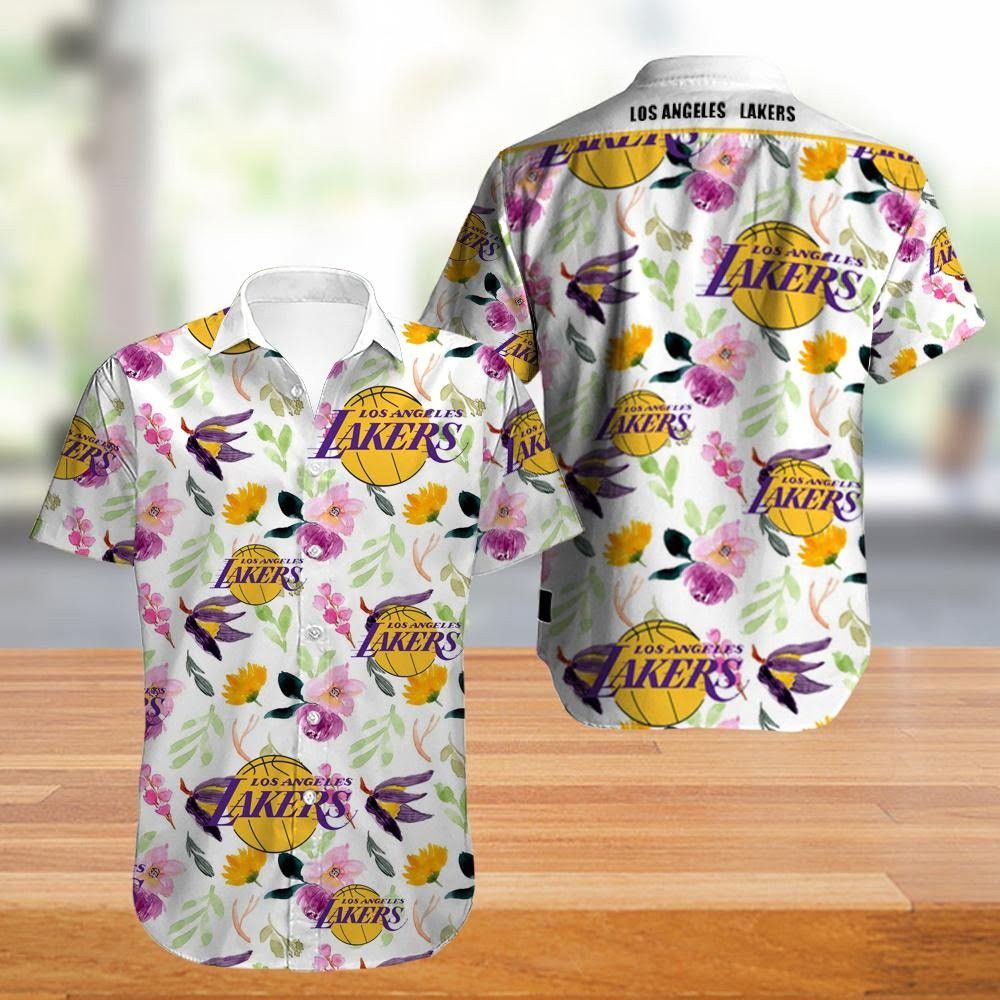 NBA Los Angeles Lakers Tropical Flowers Hawaiian Shirt V3 Aloha Shirt