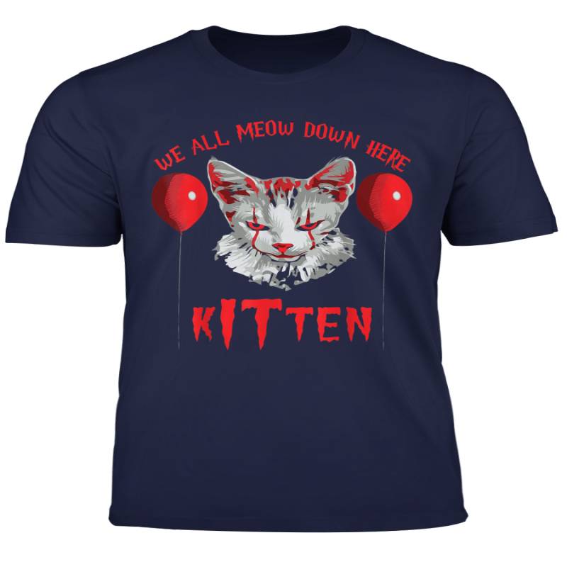 Clown Cat We All Meow Down Here Kitten Halloween Scary Cat T Shirt