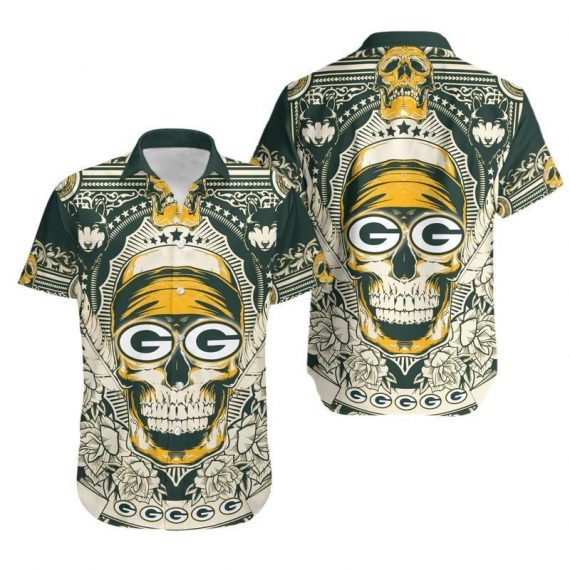 Gift For Husband Gift For Dad Green Bay Packers Skull Hawaiian Shirt Mh102