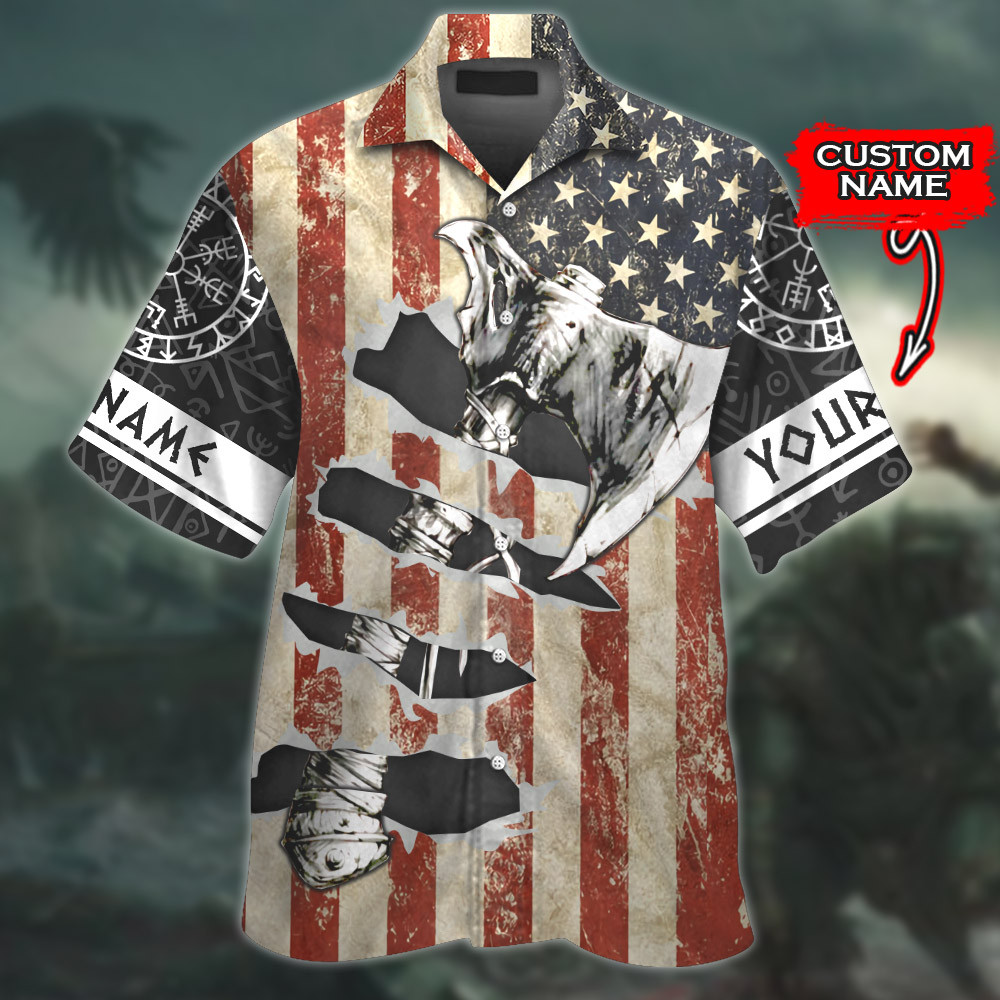 Us Flag Torn Out Viking Old Norse Axe Of America Customized All Over Print Hawaiian Ha81740