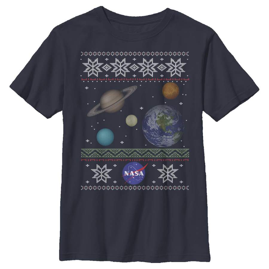 NASA Boy’s Ugly Christmas Planet Print  T Shirt