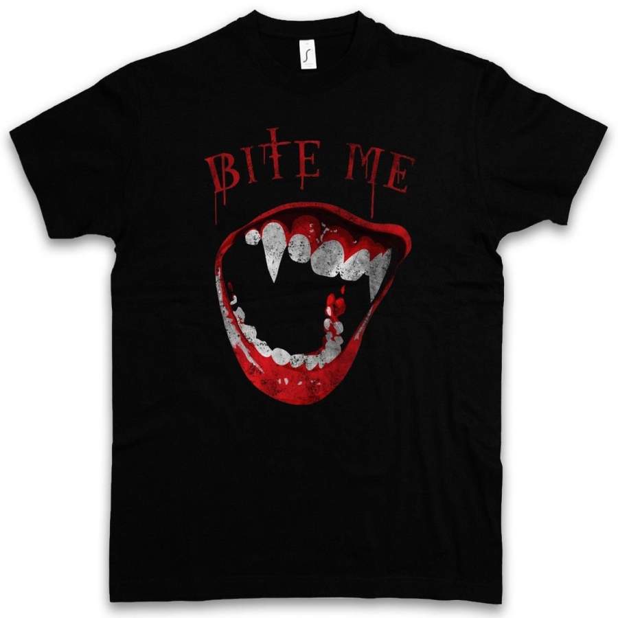 Bite Me Men’S Fashion T-Shirt True Bite Teeth Jaws Blood Dracula Vampire Blood Biss Z?Hne
