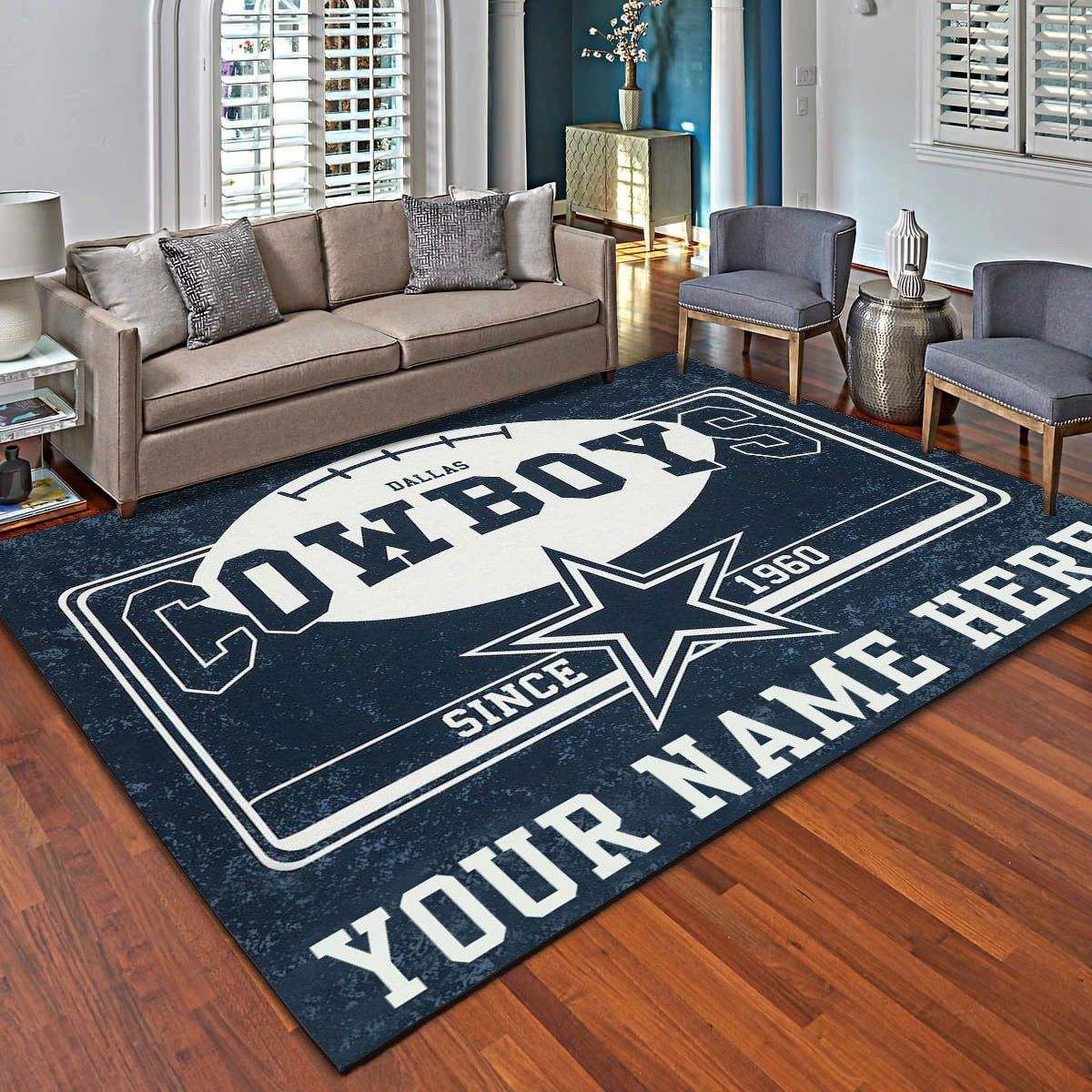 Dallas Cowboys Personalized Area Rugs, Living Room Carpet – Customized Fan Cave Floor Mat