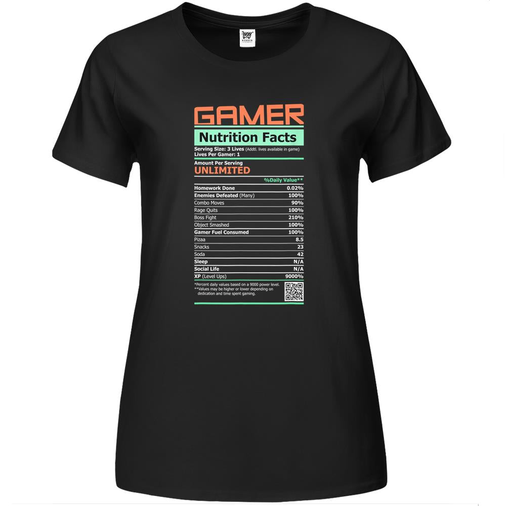 Nutritional Facts Shirt, Gamer Nutrition Facts Shirt, Gamer Nutritional Facts Label Funny Graphic Premium Womens T Shirts