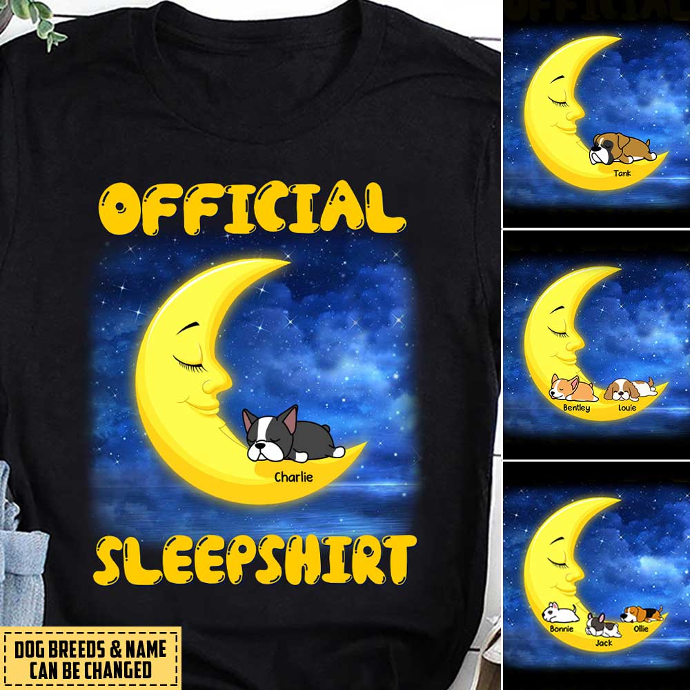 Official Sleepshirt Dog Mom Sleeping Puppy Cute Moon & Fur Baby Custom Breeds Tshirt Hld14Mar22Vn1