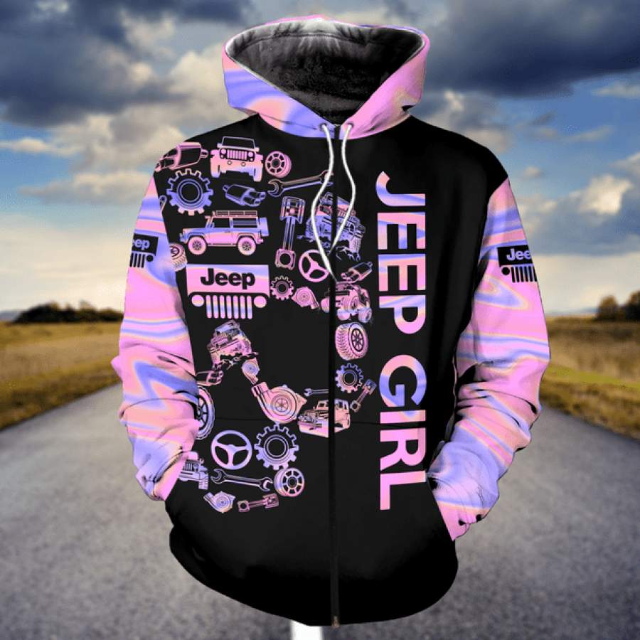 Black Jeep Girl Pink Floral Skull Hoodie 3d all over print