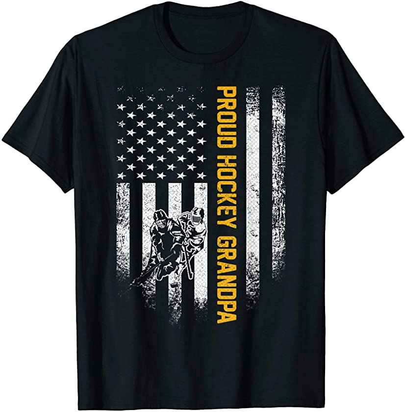 Vintage USA American Flag Proud Hockey Grandpa Silhouette T-Shirt