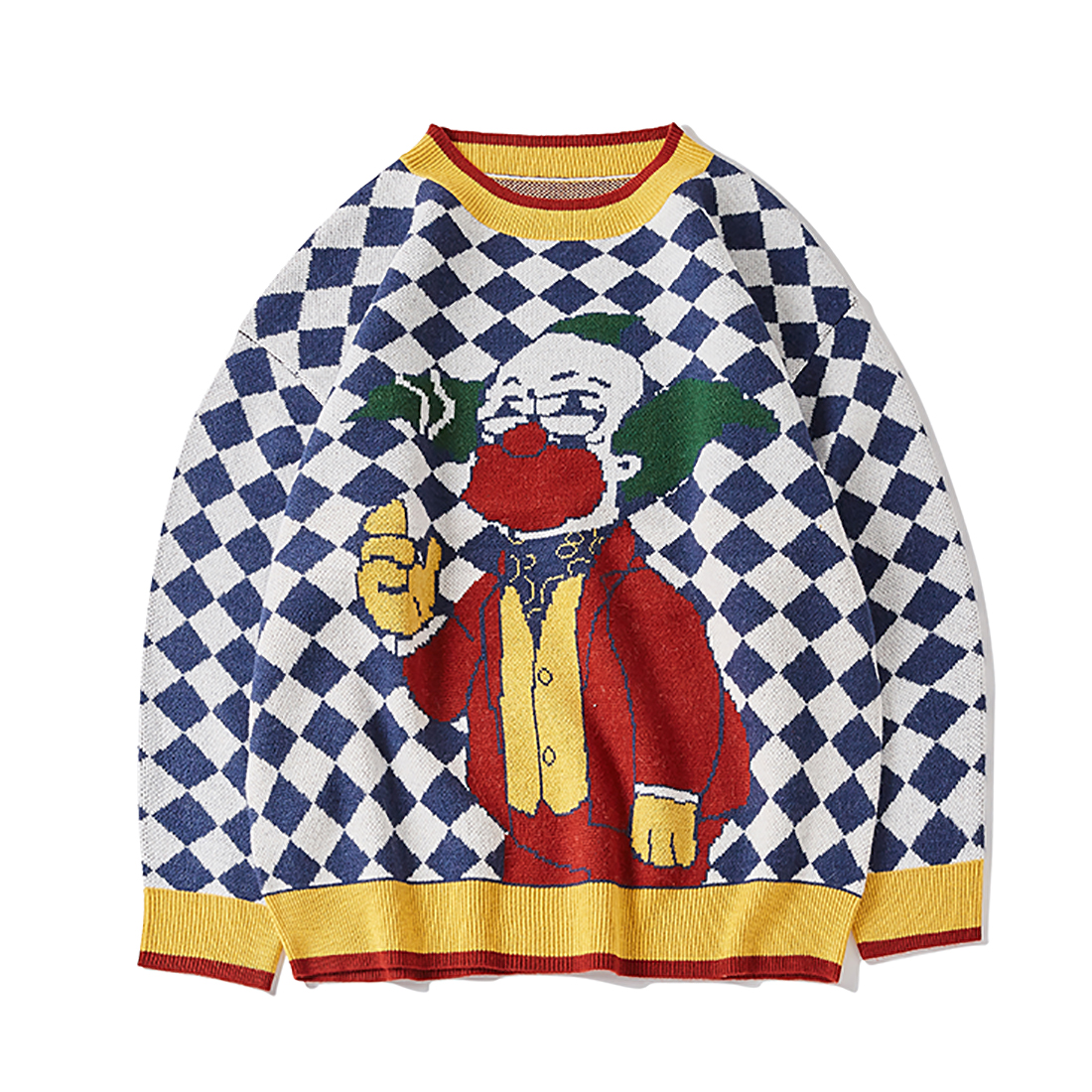 ATSUNNY Fashion Clown Knitted Sweater Pullover Men Gothic Casual Streetwear Harajuku Sweaters Hip Hop Winter Clothes Cartoon alx